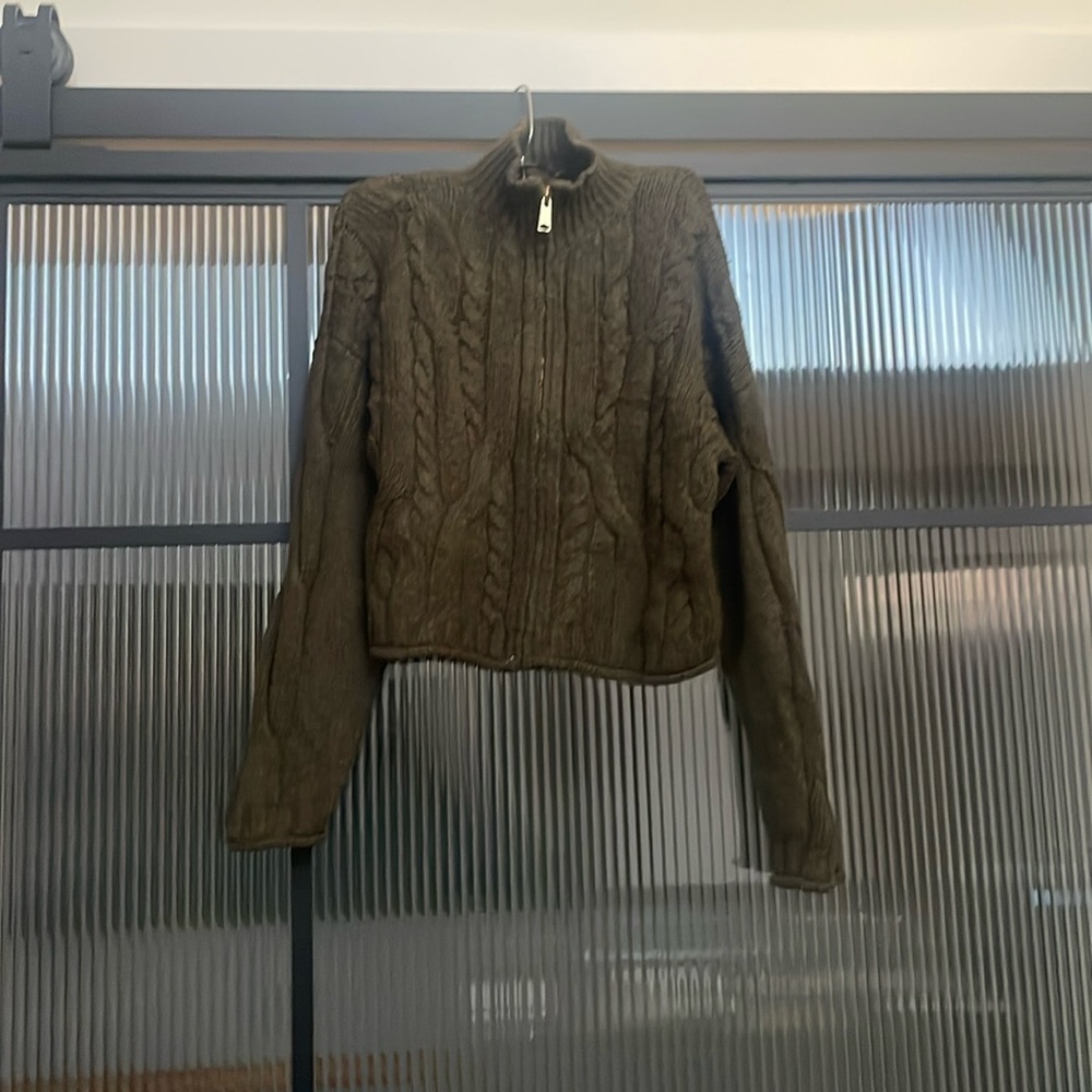 Anthropologie Olive Green Cable Knit Cardigan
